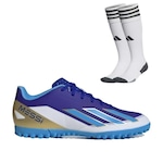 Chuteira Society adidas Messi X Crazyfast Club + Meião adidas - Adulto AZUL/BRANCO