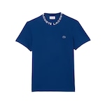 Camisa Lacoste Piqué Gola Jacquard e Logotipo AZUL