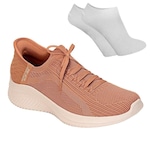 Tênis Skechers Ultra Flex 3.0 + Par de Meia - Feminino BEGE