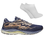 Tênis Mizuno Wave Rider 27 Roxy + Par de Meia - Feminino AZUL ESC/LARANJA