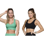 Kit Tops Canelados Selene sem Costura com 2 Unidades - Feminino PRETO/VERDE