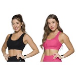 Kit Tops Canelados Selene sem Costura com 2 Unidades - Feminino PRETO/ROSA