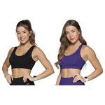 Kit Tops Canelados Selene sem Costura com 2 Unidades - Feminino PRETO/ROXO