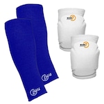 Kit Joelheira Volêi com Protetor Antebraço Manguito Curto Tm7 - G AZUL/BRANCO