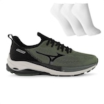 Tênis Mizuno Wave Zest + 3 Pares de Meias - Masculino VERDE ESC/PRETO