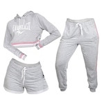 Kit Blusão de Moletinho Cropped + Short + Calça Everlast - Feminino CINZA