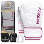 Kit Luvas de Boxe e Muay Thai Pretorian Fx2 + Bandagem + Bucal BRANCO/ROSA