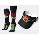 Kit de Corrida Hupi: Meia Cano Longo + Viseira Run Run Run - Adulto PRETO