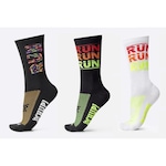 Kit de Meias Cano Médio Hupi Run Estampas com 3 Pares - Adulto Coral