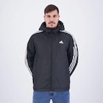 Jaqueta Puffer com Capuz adidas Essentials 3 Stripes - Masculina PRETO