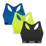 Kit Top Fitness Puma Nadador sem Costura - 3 Unidades - Feminino VERDE/PRETO