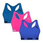 Kit Top Fitness Puma Nadador sem Costura - 3 Unidades - Feminino ROSA/AZUL