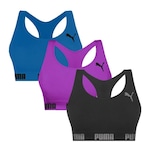 Kit Top Fitness Puma Nadador sem Costura - 3 Unidades - Feminino ROXO/PRETO