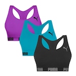 Kit Top Fitness Puma Nadador sem Costura - 3 Unidades - Feminino PRETO/ROXO