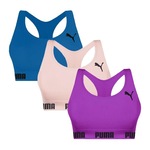 Kit Top Fitness Puma Nadador sem Costura - 3 Unidades - Feminino Roxo/Rosa