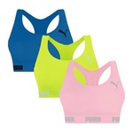 Kit Top Fitness Puma Nadador sem Costura - 3 Unidades - Feminino AZUL ESC/ROSA