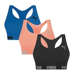 Kit Top Fitness Puma Nadador sem Costura - 3 Unidades - Feminino PRETO/ROSA