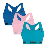 Kit Top Fitness Puma Nadador sem Costura - 3 Unidades - Feminino AZUL ESC/AZUL