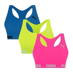 Kit Top Fitness Puma Nadador sem Costura - 3 Unidades - Feminino Rosa/Verde