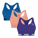 Kit Top Fitness Puma Nadador sem Costura - 3 Unidades - Feminino ROSA/AZUL