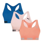 Kit Top Fitness Puma Nadador sem Costura - 3 Unidades - Feminino AZUL ESC/ROSA