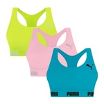 Kit Top Fitness Puma Nadador sem Costura - 3 Unidades - Feminino Verde/Azul