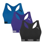 Kit Top Fitness Puma Nadador sem Costura - 3 Unidades - Feminino PRETO/AZUL ESC