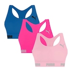 Kit Top Fitness Puma Nadador sem Costura - 3 Unidades - Feminino ROSA/AZUL ESC