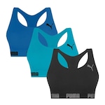 Kit Top Fitness Puma Nadador sem Costura - 3 Unidades - Feminino AZUL ESC/PRETO