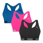 Kit Top Fitness Puma Nadador sem Costura - 3 Unidades - Feminino Rosa Esc/Preto