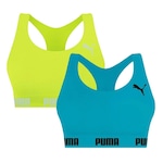 Kit Top Fitness Puma Nadador sem Costura - 2 Unidades - Feminino Azul/Verde