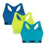 Kit Top Fitness Puma Nadador sem Costura - 3 Unidades - Feminino Verde/Azul