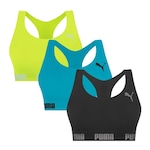 Kit Top Fitness Puma Nadador sem Costura - 3 Unidades - Feminino PRETO/VERDE