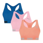 Kit Top Fitness Puma Nadador sem Costura - 3 Unidades - Feminino ROSA/AZUL ESC