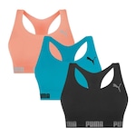 Kit Top Fitness Puma Nadador sem Costura - 3 Unidades - Feminino PRETO/ROSA