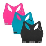 Kit Top Fitness Puma Nadador sem Costura - 3 Unidades - Feminino Rosa Esc/Preto