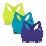 Kit Top Fitness Puma Nadador sem Costura - 3 Unidades - Feminino ROXO/VERDE