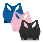 Kit Top Fitness Puma Nadador sem Costura - 3 Unidades - Feminino ROSA/PRETO