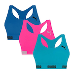 Kit Top Fitness Puma Nadador sem Costura - 3 Unidades - Feminino ROSA/AZUL ESC