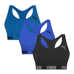 Kit Top Fitness Puma Nadador sem Costura - 3 Unidades - Feminino PRETO/AZUL