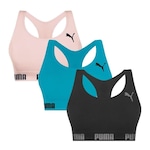 Kit Top Fitness Puma Nadador sem Costura - 3 Unidades - Feminino ROSA/PRETO