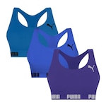 Kit Top Fitness Puma Nadador sem Costura - 3 Unidades - Feminino Azul/Roxo