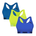 Kit Top Fitness Puma Nadador sem Costura - 3 Unidades - Feminino Azul/Verde