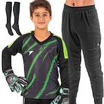 Kit Goleiro de Futebol Poker: Camisa + Calça + Meia - Infantil VERDE