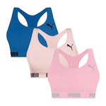 Kit 3x Tops Fitness Puma Nadador sem Costura - Feminino ROSA/AZUL ESC