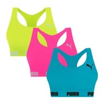 Kit 3x Tops Fitness Puma Nadador sem Costura - Feminino Azul/Verde