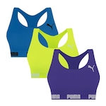 Top sem Bojo Puma Nadador sem Costura - 3 Unidades - Feminino VERDE/ROXO