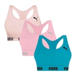 Top sem Bojo Puma Nadador sem Costura - 3 Unidades - Feminino AZUL/ROSA