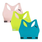 Top sem Bojo Puma Nadador sem Costura - 3 Unidades - Feminino VERDE/ROSA