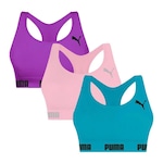 Top sem Bojo Puma Nadador sem Costura - 3 Unidades - Feminino Azul/Roxo